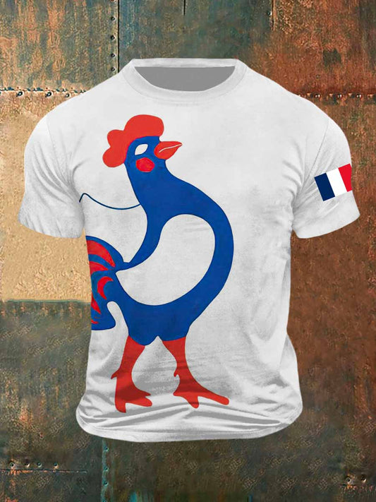 Coq Colorful Print Vintage Fashion T-shirt à manches courtes pour hommes