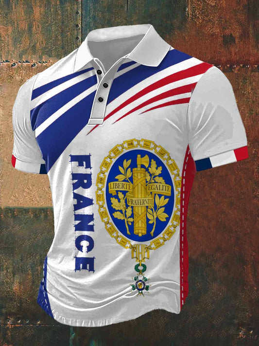T-shirt à manches courtes à col polo imprimé France pour homme
