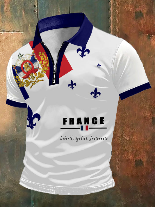 T-shirt à manches courtes à col polo France Liberté Égalité Fraternité pour homme