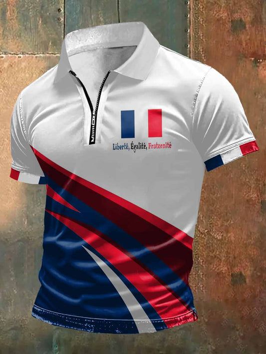 T-shirt à manches courtes Liberty Égalité Fraternity Print Zip-Up Polo pour homme