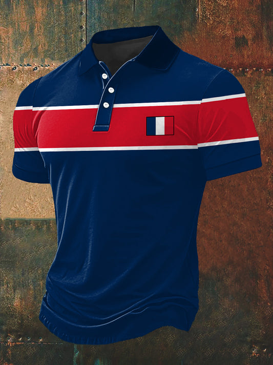 T-shirt à manches courtes col polo imprimé drapeau France pour homme