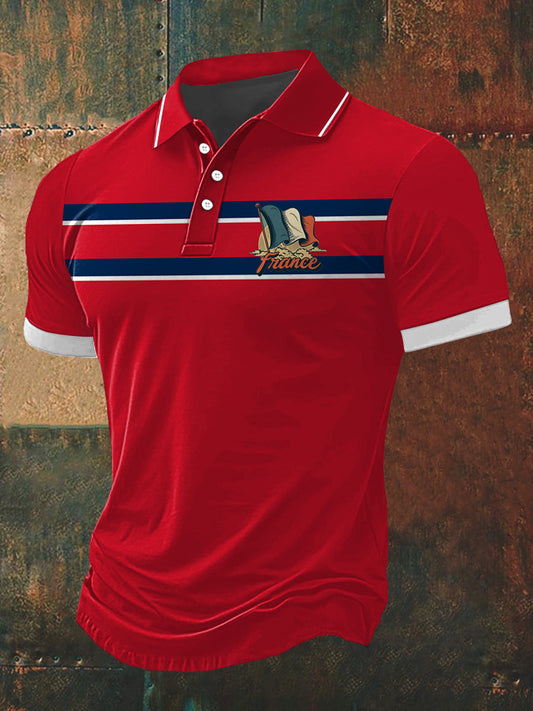 T-shirt manches courtes à col polo imprimé France Cartoon Style pour homme