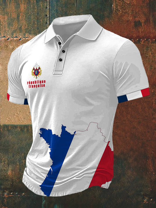 T-shirt à manches courtes France Map Print Polo Neck Homme