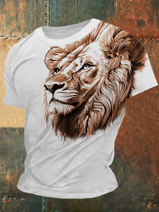 T-shirt à manches courtes Lion Print Vintage Fashion pour hommes