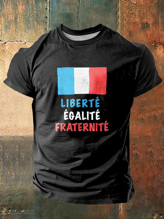 T-shirt à manches courtes Liberté Egalité Fraternité Print Vintage Fashion
