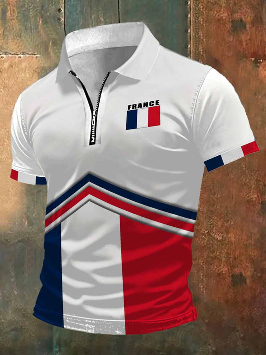 T-shirt à manches courtes à col polo imprimé France pour homme