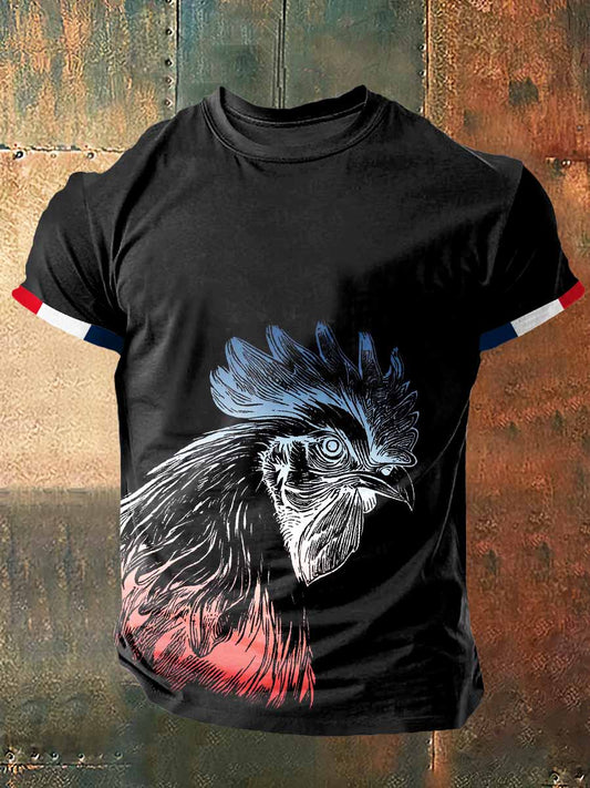 T-shirt à manches courtes France Coq Print Vintage Fashion pour hommes