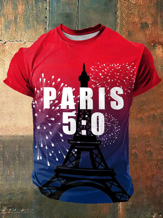 Hommes de Paris Allemands Imprimer Vintage Fashion T-shirt à manches courtes