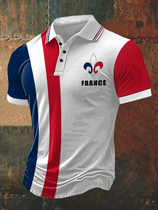 Fleur-De-Lys Imprimer Polo Neck manches courtes T-shirt