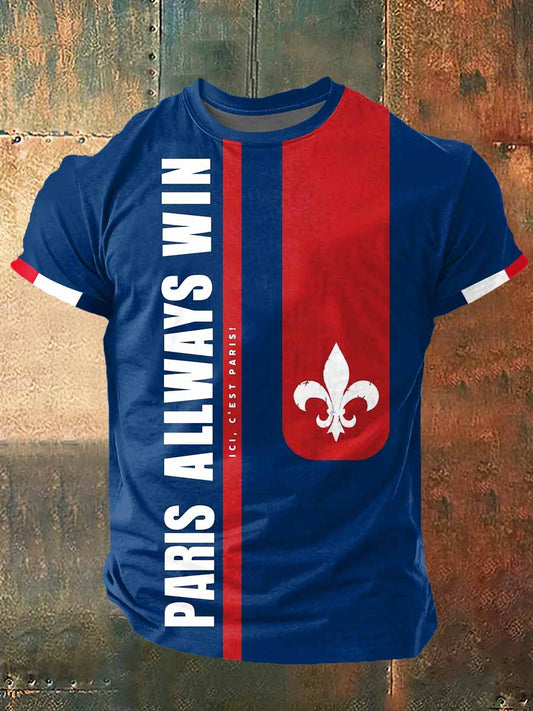 Hommes Paris Allways Win Imprimer Mode Vintage T-shirt à manches courtes