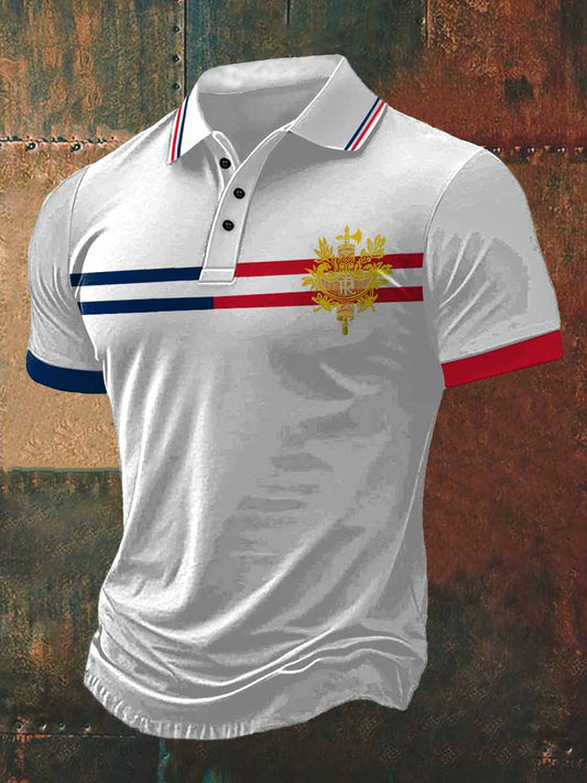 T-shirt manches courtes à col polo imprimé fête nationale France