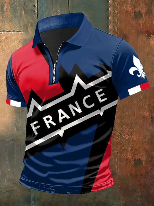 T-shirt à manches courtes à col polo imprimé France pour homme
