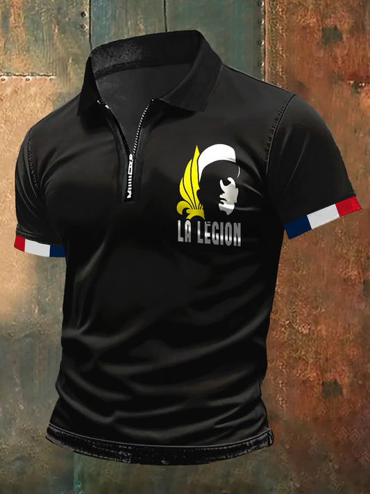 T-shirt imprimé à col polo zippé La Legion pour homme