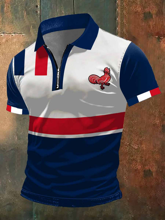 T-shirt manches courtes à col polo à imprimé coq France pour homme