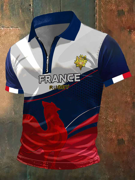 T-shirt à manches courtes France Bugby Print à col polo pour homme