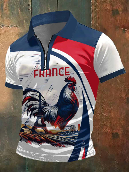 T-shirt à manches courtes col polo à imprimé fièrement français pour homme
