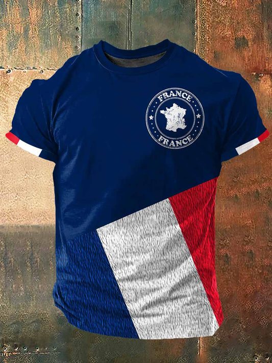 T-shirt à manches courtes France Map Print Vintage Fashion pour hommes