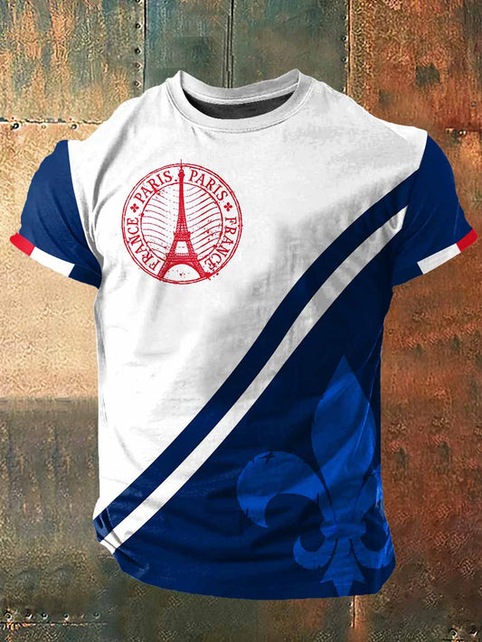 Paris Tour Eiffel Print Vintage Fashion T-shirt à manches courtes pour hommes