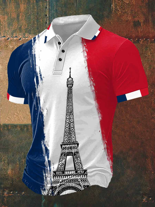 T-shirt à manches courtes The Eiffel Tower Print Polo Neck Homme