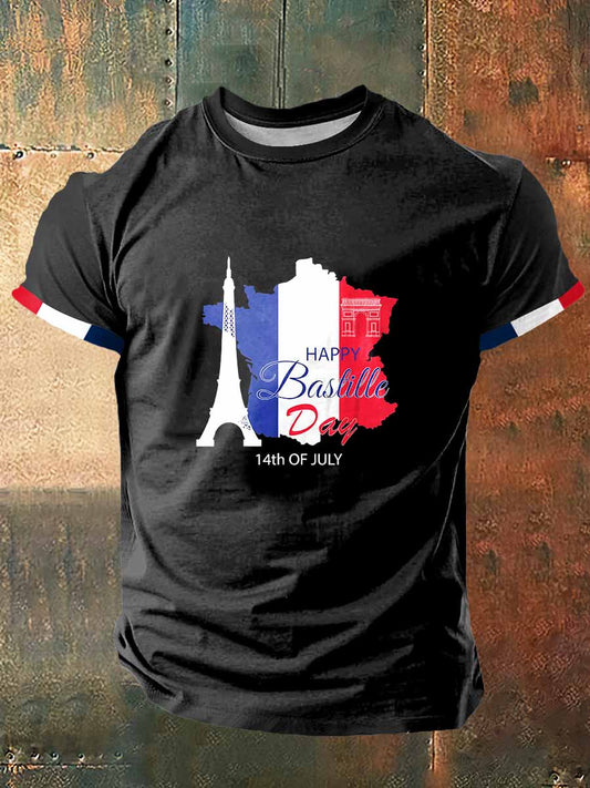 Tour Eiffel Et La France Carte Imprimer Mode Vintage T-shirt à manches courtes