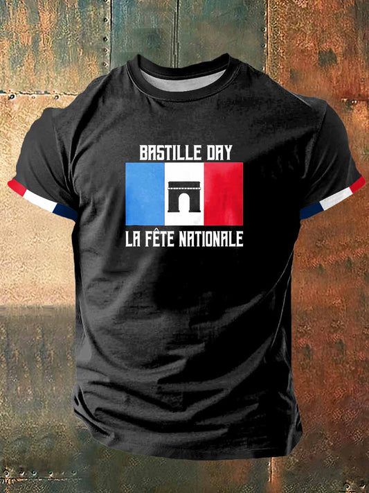 T-shirt à manches courtes mode vintage imprimé fête nationale de la France