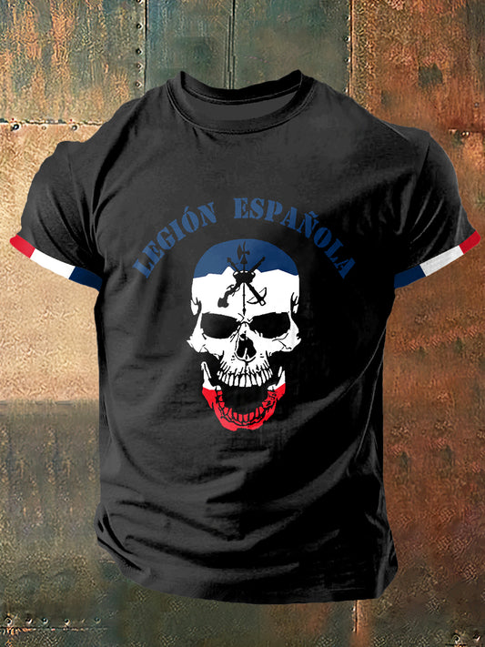 Legion Espanola Skull Print Vintage Fashion T-shirt à manches courtes pour hommes
