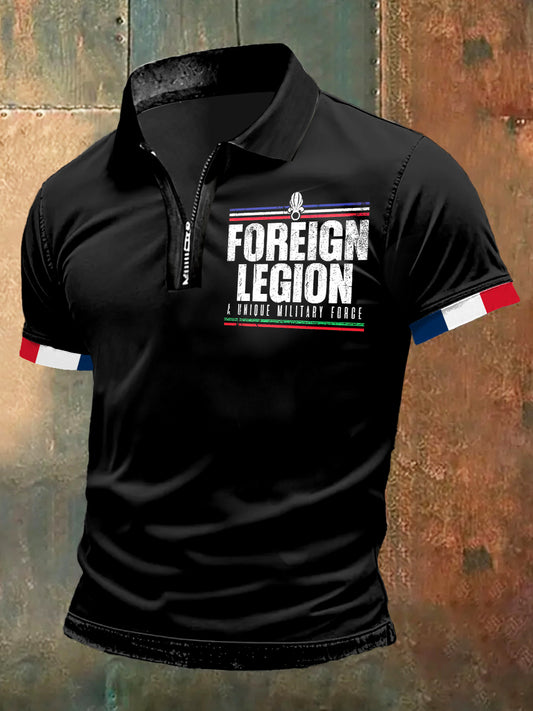 T-shirt manches courtes à col polo imprimé Foreign Legion pour homme