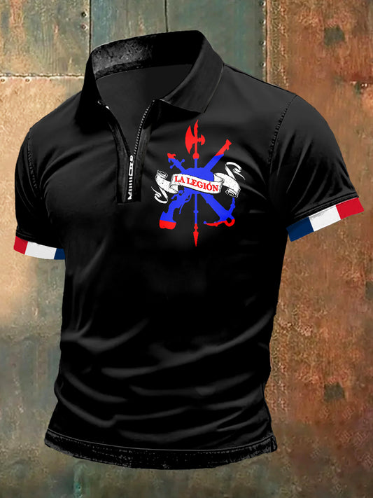 T-shirt imprimé à col polo zippé La Legion pour homme