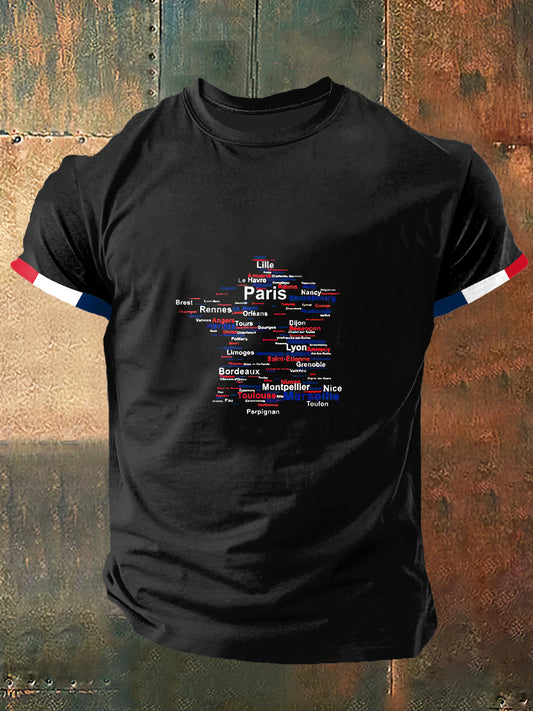 City Of France Imprimer Vintage Fashion T-shirt à manches courtes pour hommes