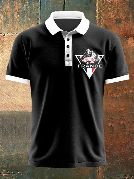 T-shirt à manches courtes à col polo imprimé France pour homme