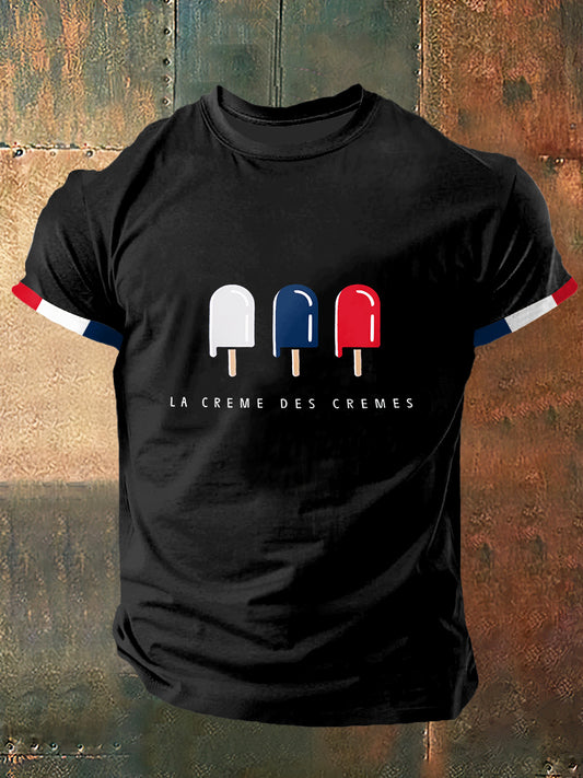 Frane Ice Cream Print Vintage Fashion T-shirt à manches courtes pour hommes