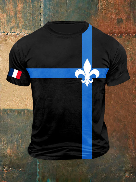 Iris Badge Print Vintage Fashion T-shirt à manches courtes pour hommes