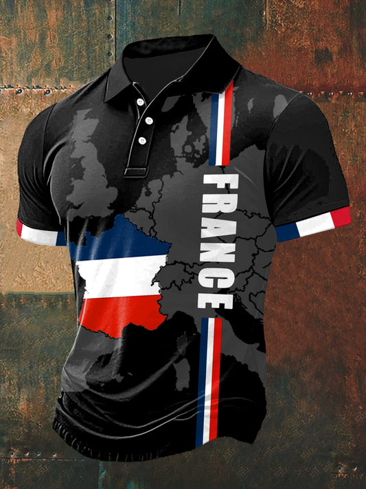 T-shirt à manches courtes France Map Print Polo Neck Homme
