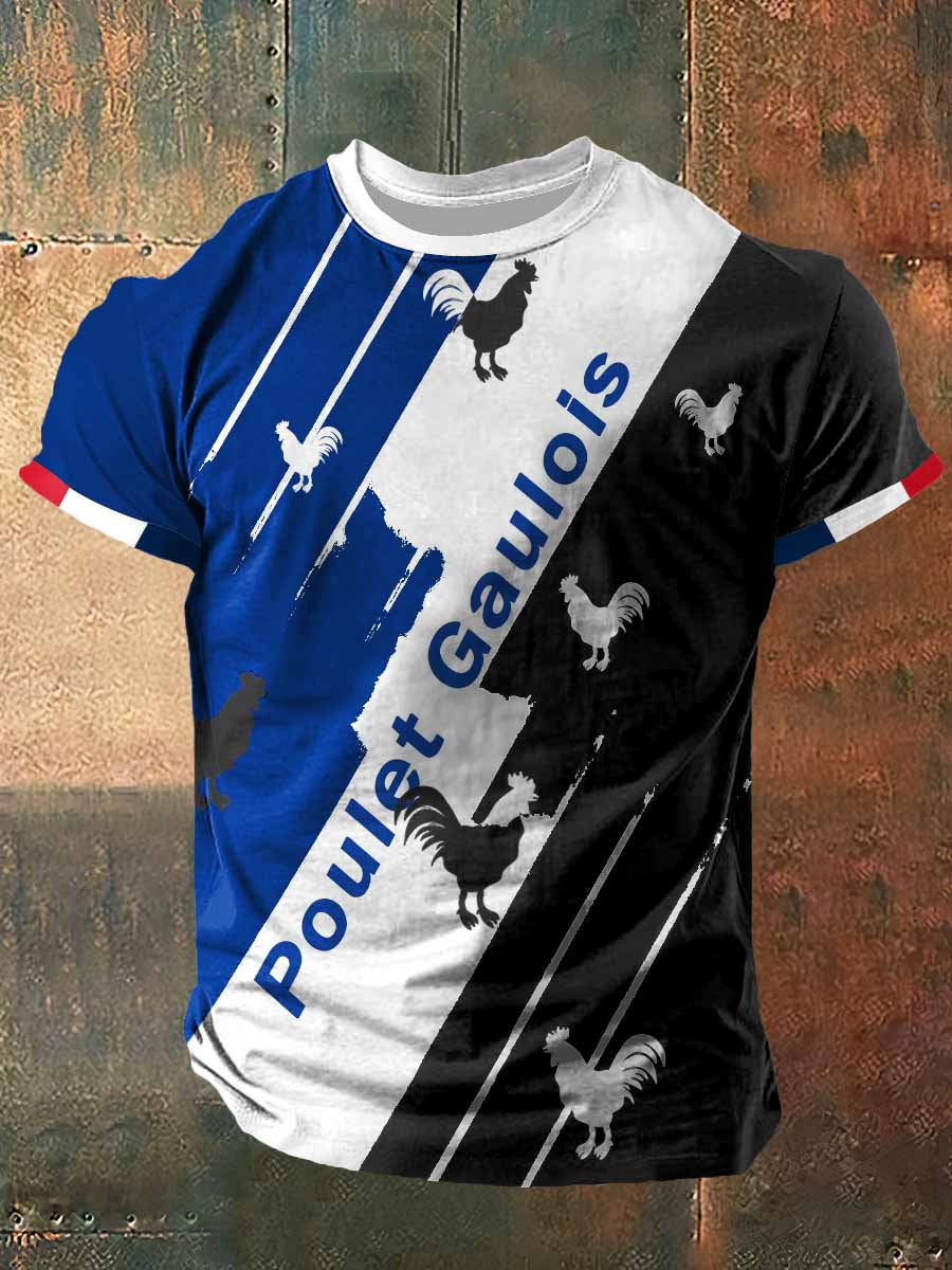 T-shirt à manches courtes Poulet Gaulois Print Vintage Fashion pour hommes