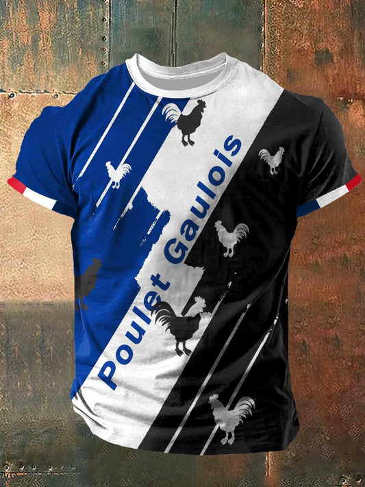 T-shirt à manches courtes Poulet Gaulois Print Vintage Fashion pour hommes