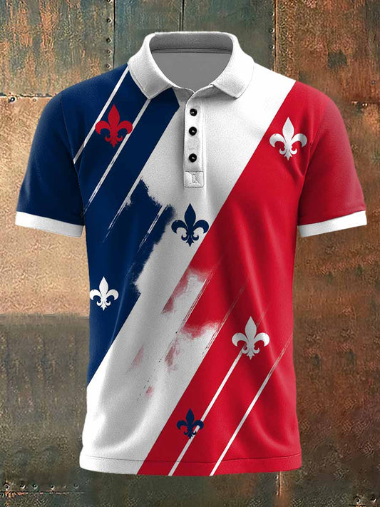 Hommes Colorful Badge Contrasting Couleurs Imprimer Polo Neck T-shirt à manches courtes