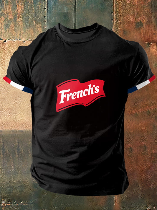 T-shirt à manches courtes French Print Vintage Fashion pour hommes