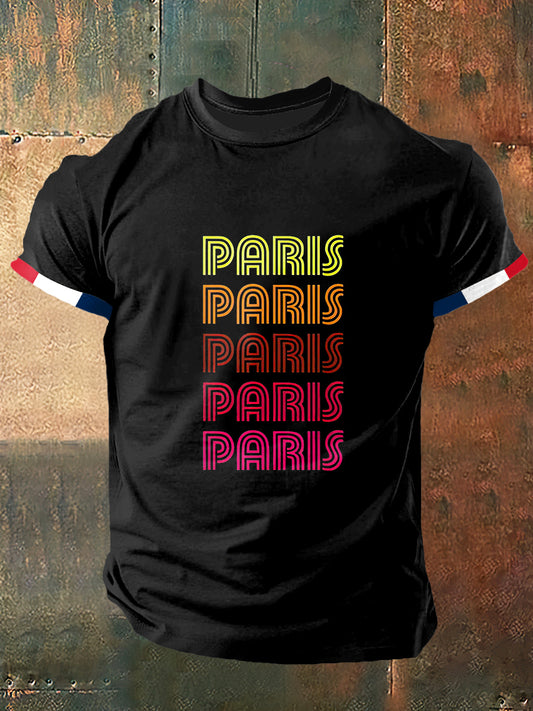 Paris Print Vintage Fashion T-shirt à manches courtes pour hommes