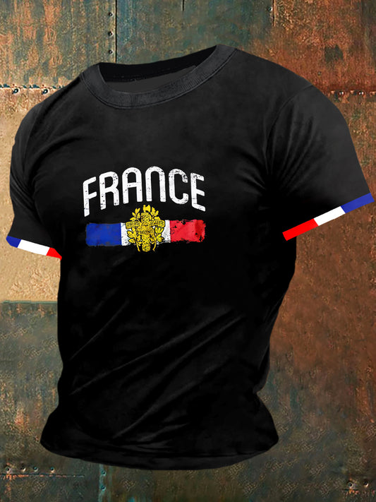 T-shirt à manches courtes pour homme France Badge Print Vintage Fashion