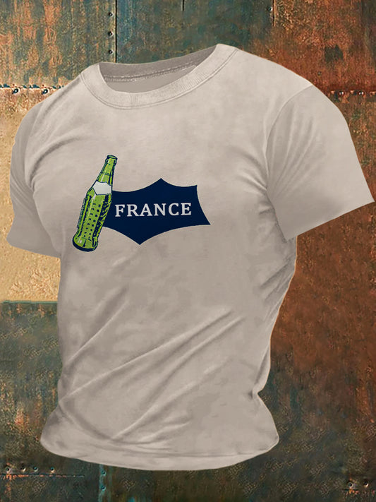 T-shirt à manches courtes France Soda Print Vintage Fashion pour hommes