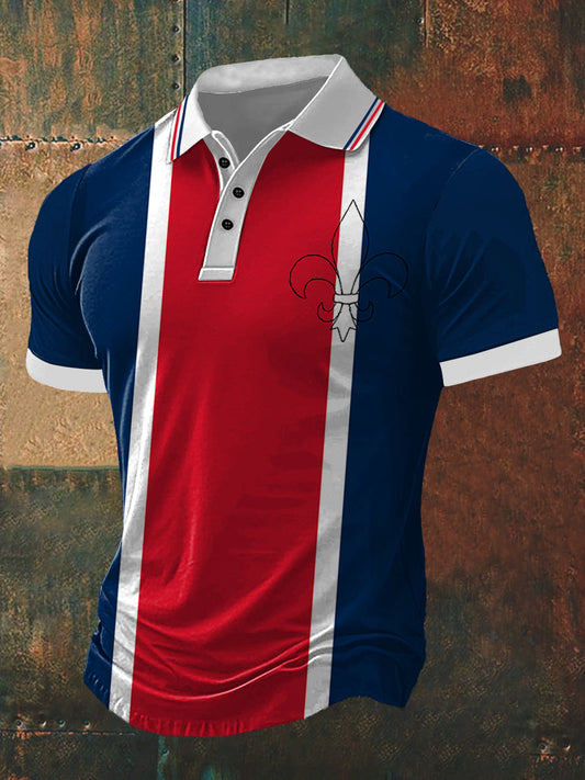 Iris Badge Imprimer Polo Neck T-shirt à manches courtes pour hommes