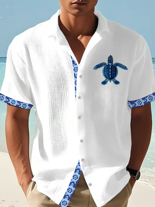 Chemise à manches courtes décontractée Turtle Print pour homme