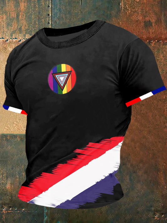 T-shirt à manches courtes Rainbow France Print Vintage Fashion pour hommes