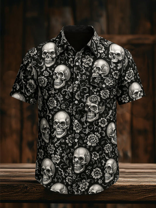 Retro Punk Pattern Casual Chemise à manches courtes pour hommes