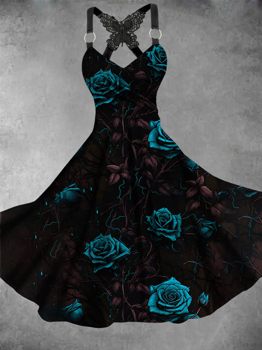 Robe Vintage à Imprimé Floral Crâne