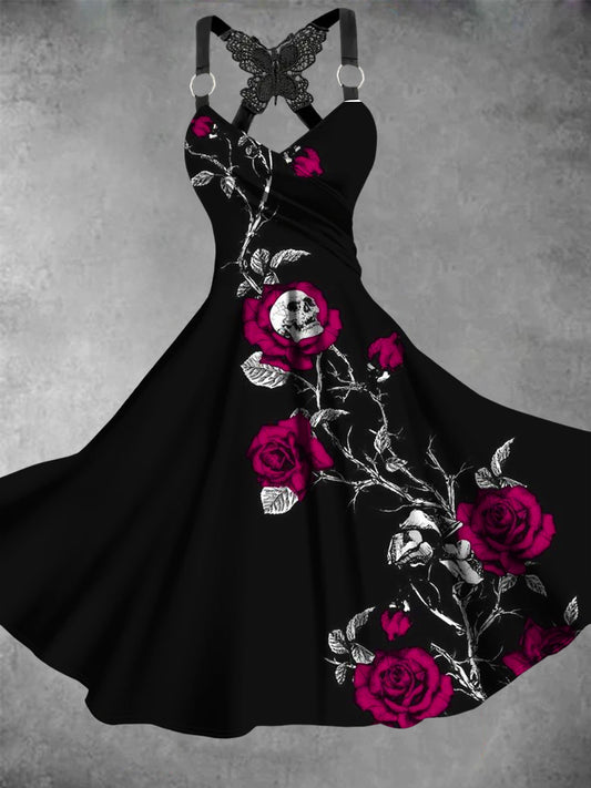 Robe Vintage à Imprimé Floral Crâne