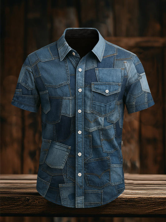 Retro Vacation Business Style Casual Chemise à manches courtes pour hommes