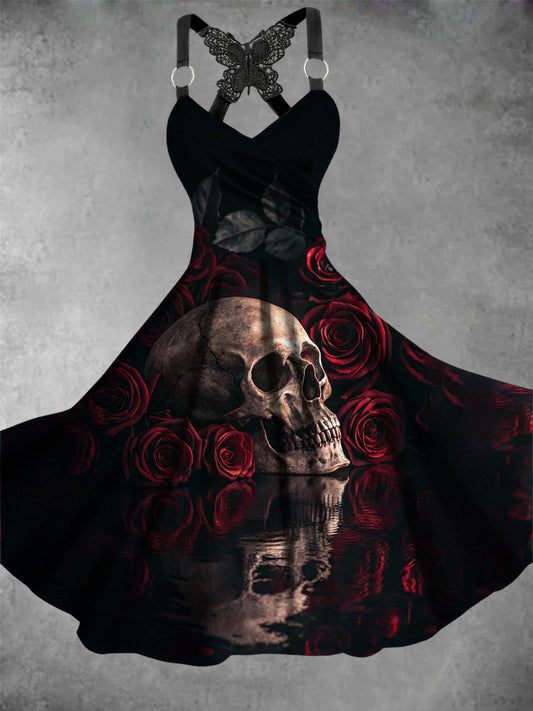 Robe Vintage à Imprimé Floral Crâne