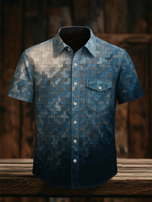 Retro Vacation Business Style Casual Chemise à manches courtes pour hommes