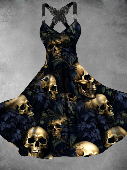 Robe Vintage à Imprimé Floral Crâne